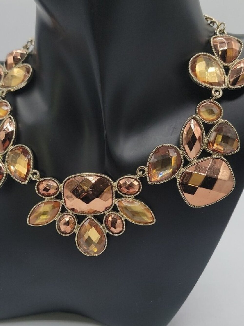 Copper Crystal Bib Necklace 18" Boho Style Statement Necklace